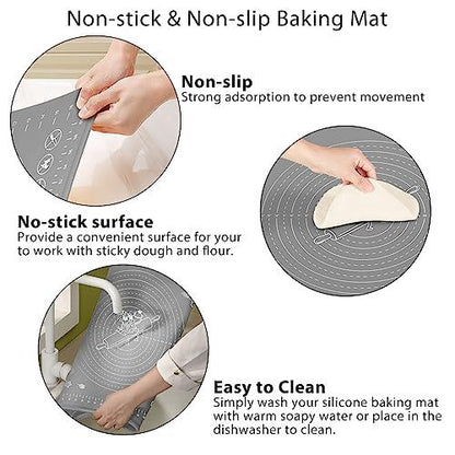 Silicone Pastry Mat Extra Thick Non-stick Baking Mat, 32" x 24" Rolling Dough With Measurements Non-slip Silicone Mat, Kneading Mat, Counter Mat, Dough Mat with Edge Heightening - CookCave