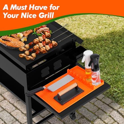 3 in 1 Grill Side Shelf Mat, Large Grill Tool Mat, Heat Resistant Silicone Spatula Mat, Silicone Utensil Rest with Drip Pad for Kitchen, Stovetop, Countertop, Anti- Slip and Keep Side Table Clean - CookCave