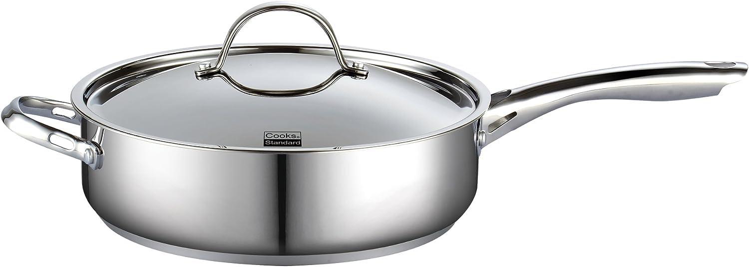 Cooks Standard Classic Stainless Steel Saute Pan 11-inch, 5 Quart Induction Cookware Deep Frying Pan Cooking Skillet with Lid, Stay-Cool Handle - CookCave