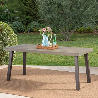 Christopher Knight Home Della Outdoor Acacia Wood Dining Table with Metal Legs, Grey Finish / Rustic Metal - CookCave