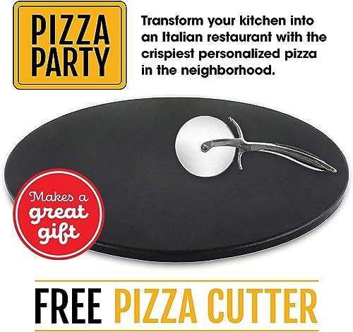 Heritage Pizza Stone, 15 inch Ceramic Baking Stones for Oven Use - Non Stick, No Stain Pan & Cutter Set for Gas, BBQ & Grill - Kitchen Accessories & Housewarming Gifts with Bonus Pizza Wheel - Black - CookCave