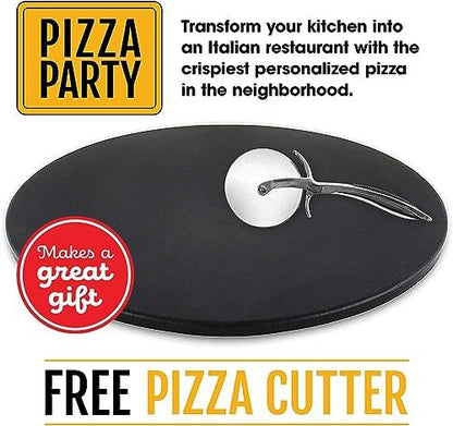 Heritage Pizza Stone, 15 inch Ceramic Baking Stones for Oven Use - Non Stick, No Stain Pan & Cutter Set for Gas, BBQ & Grill - Kitchen Accessories & Housewarming Gifts with Bonus Pizza Wheel - Black - CookCave