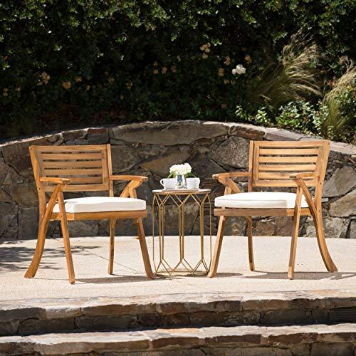 Christopher Knight Home Hermosa Outdoor Acacia Wood Arm Chairs, 2-Pcs Set, Teak Finish / Cream - CookCave