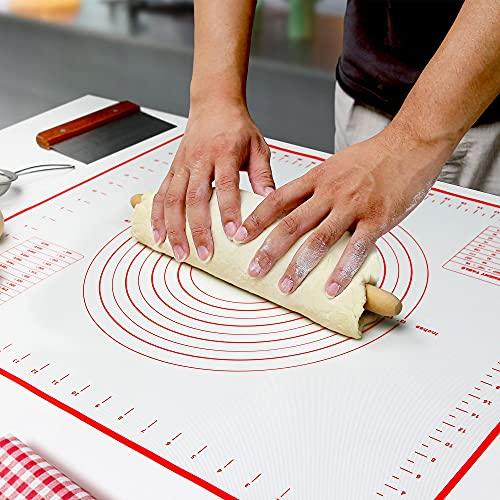 SiliQueen Silicone Pastry Baking Mat with Measurements Extra a Brush and a Dough Scraper- 27.5” x 20” Heat Resistant, BPA Free, Non-Stick Non-Slip Pastry Mat for Rolling Dough, Easy to Clean, Red - CookCave