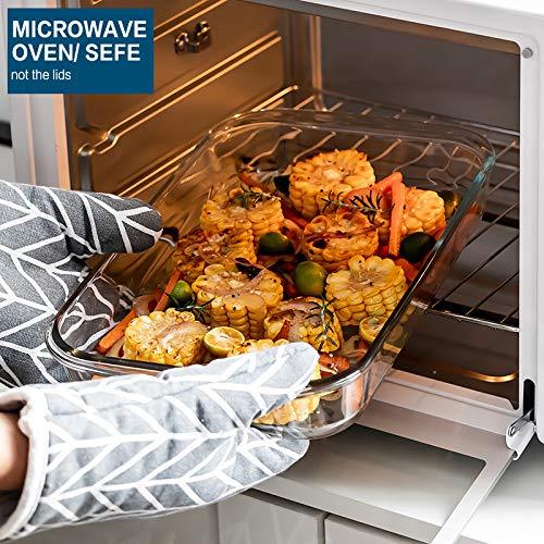 8-Piece Deep Glass Baking Dish Set with Plastic lids,Rectangular Glass Bakeware Set with Lids, Baking Pans for Lasagna, Leftovers, Cooking, Kitchen, Freezer-to-Oven and Dishwasher, Gray - CookCave