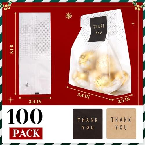 LOKQING Cellophane Treat Bags Cookie bags for Packaging Clear Gift Bags with Stickers for Cookies,Candy,Chocolates(Black Dot,9x3.2inch) - CookCave