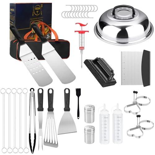 Blackstone Griddle Accessories, 40 Pcs Stainless Steel Griddle Accessories Kit, Flat Top Grill Accessories for Blackstone and Camp Chef, Griddle Spatula BBQ Set with Carrying Bag for Outdoor Grill - CookCave