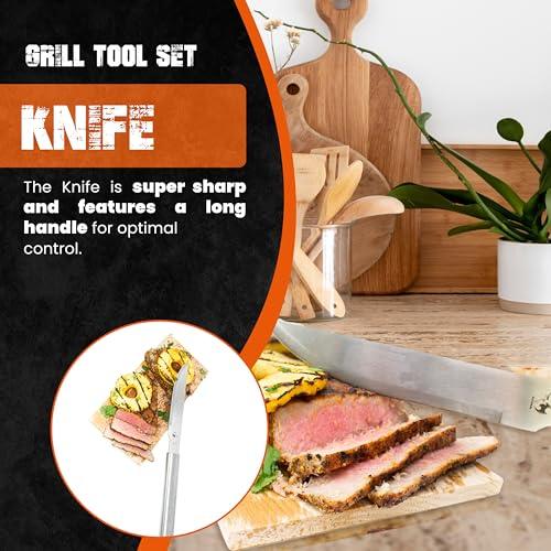 KONA BBQ Grill Tools Set with Case - 18 inches Long to Keep Hands Away from Heat, Premium Stainless Steel Grilling Utensils with Bottle Opener Handles - Makes A Great Gift - CookCave