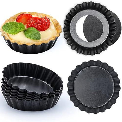 Dwlire 8 PCS Egg Tart Pans, 3 In Mini Tart Pans with Loose Botttom, Nonstick Mini Tart Shells, Quiche Mini Fluted Tart Tins Carbon Steel Tartelette Pan for Baking, Pies, Mousse Cakes, Dessert, Black - CookCave