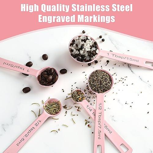 Muchtolove Stainless Steel Measuring Spoons Set of 5, Metal Measuring Cups and Spoons Set for Liquid/Food/Kitchen/Baking (Pink) - CookCave