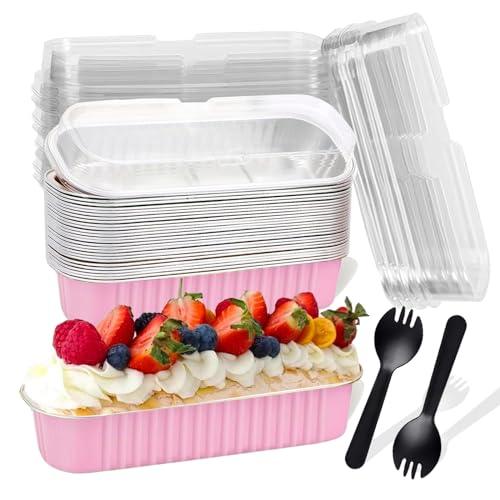 Fodofodo 20PCS Rectangle Mini Loaf Pans With Lids,Mini Cake Pans with Lids,Disposable Ramekins Baking Cups Muffin Tins Cupcake Cups for Wedding Birthday Party,6.8oz（Pink） - CookCave