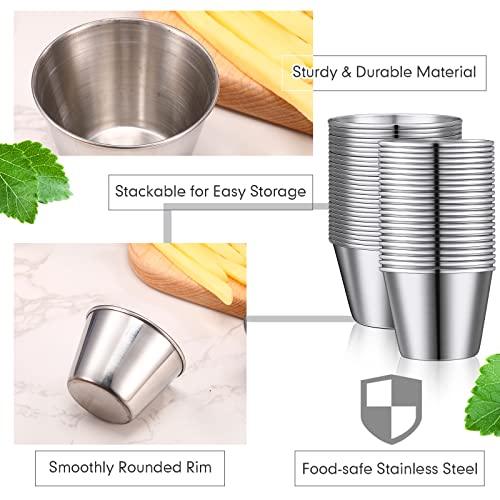 Potchen 50 Pack Stainless Steel Condiment Sauce Cups 1.5 Oz, 2 Individual Round Condiments Ramekins Small Metal Reusable Mini Dipping Kitchen Vinegar Butter Ketchup - CookCave
