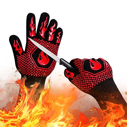 BBQ Fireproof Gloves, Grill Cut-Resistant Gloves 1472°F Heat Resistant Gloves, Non-Slip Silicone Oven Gloves, Kitchen Safe Cooking Gloves for Oven Mitts,Barbecue,Cooking, Frying,13.5 Inch-Red - CookCave