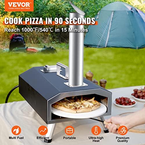 VEVOR Multi-fuel Oven Outdoor 12-inch Gas & Wood Fired Pizza Maker with Auto Rotatable Stone Portable Pizzaofen for Outside Backyard Camp, Carry Cover, Shovel, CSA Certified, Black, 12inch - CookCave