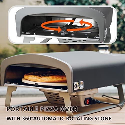 Q Pizza Gas Pizza Oven Portable Propane Pizza Oven with Automatic Rotating Stone for Outdoor Cooking, Portable Gas Pizza Oven For Outside Garden Backyard Party - CookCave