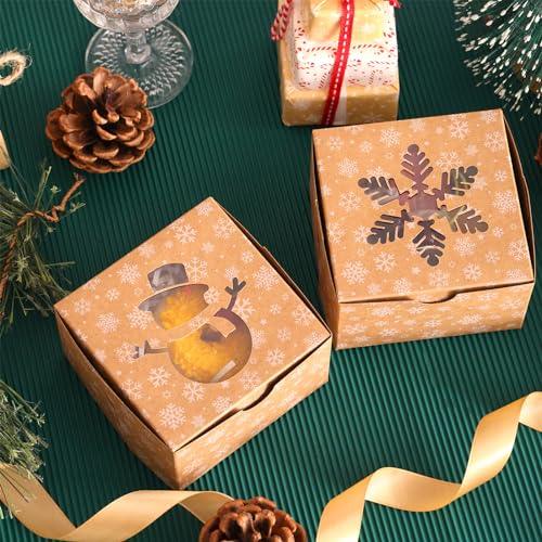 Moretoes 30pcs 4x4x2.5in Christmas Cookie Boxes, Small Xmas Bakery Boxes with Window Brown Kraft Treat Boxes for Holiday Party Favor Pastries, Cupcakes, Donuts Gift Warpping - CookCave