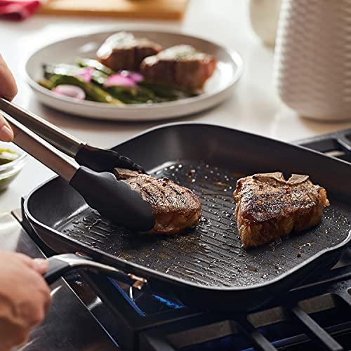 KitchenAid Hard Anodized Nonstick Square Grill Pan/Griddle with Pour Spouts, 11.25 Inch, Onyx Black - CookCave