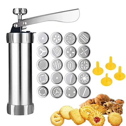 Stainless Steel Cookie Press Machine,Featuring 20 Decorative Stencil Discs and 4 Icing Tips,Deluxe spritz Cookie Press Gun,Cookie Maker,for DIY Biscuit Maker,Baking Decoration Supplies - CookCave