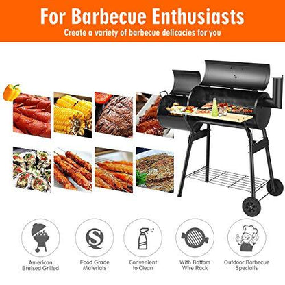 Grill Charcoal BBQ Reduce Offset Smoker Barbecue Steel Outdoor Patio Backyard Stainless - CookCave