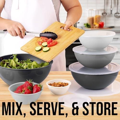 Zulay Kitchen 12 Piece Plastic Mixing Bowls with Lids Set - Colorful Mixing Bowl Set for Kitchen - Nesting Bowls with Lids Set - Microwave and Freezer Safe (Gray Ombre) - CookCave