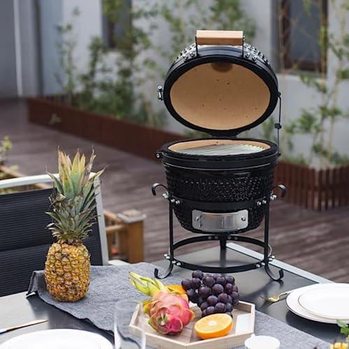 AUPLEX 13" Kamado, Ceramic BBQ Charcoal Grill, Mini Portable Clay Smoker Oven Barbecue Grill for Backyard, Balcony - CookCave