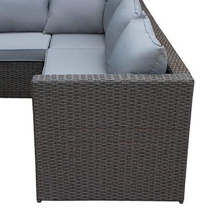 Outdoor Patio Furniture Set with Ottoman Square Coffee Table 4 Piece Patio Sectional Sofa Couch, Modern Brown Rattan Wicker with Seat Cushions - Light Grey - Oliver & Smith - Sunny - CookCave