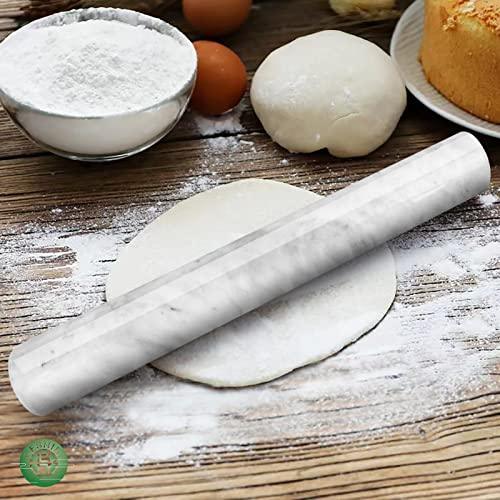 HESHIBI Marble Rolling Pin with Stand, 15.7" White Stone French Heavy Polished Non Stick Cookie Pizza Pastry Dough Baker Roller for Kitchen Baking - CookCave