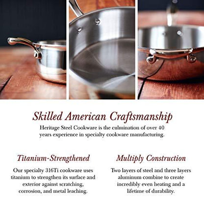 Heritage Steel 3 Quart Saucier - Titanium Strengthened 316Ti Stainless Steel with 5-Ply Construction - Induction-Ready and Fully Clad, Made in USA - CookCave