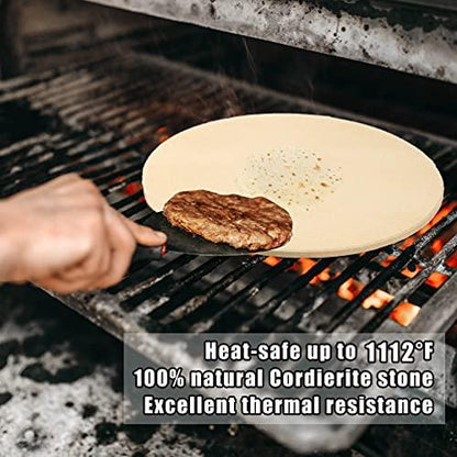 13 Inch Round Pizza Stones for Grill and Oven, Cordierite Baking Stones Set with Serving Rack & Cutter, Durable and Safe Cooking Stone Pan for Bread - CookCave