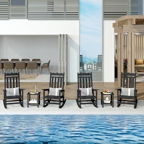 HOME BI Oversized Heavy Outdoor Rocking Chairs, Patio Rocking Chairs for Adults 400Lbs Support, Poly Rocking Chair Look Like Real Wood for Lawn, Porch, Backyard, Indoor and Garden (Black) - CookCave
