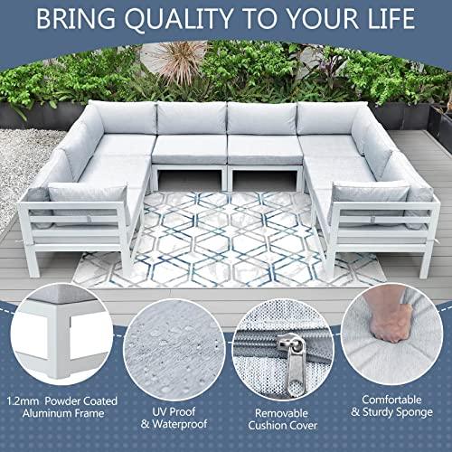 RADIATA 10 Piece All-Aluminum Patio Furniture Sectional Set with Side Table Outdoor Conversation Set Luxury Sofa Set (White) - CookCave