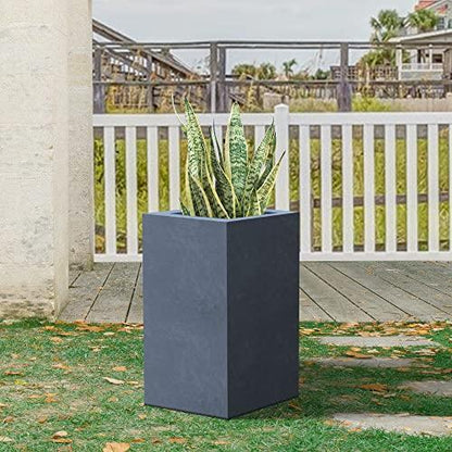 Kante 19.7" H Tall Rectangular Concrete Planter, Modern Square Diameter Plant Pot with Drainage Hole and Rubber Plug for Indoor Outdoor Home Patio Garden, Charcoal - CookCave