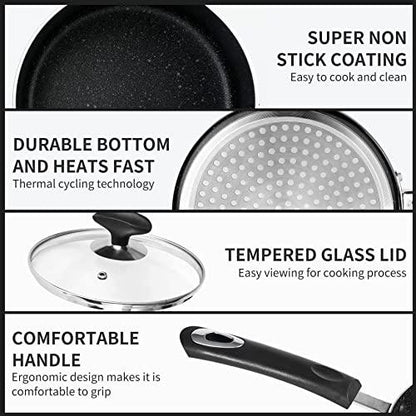 RATWIA Nonstick Saucepan Set - 1 Quart and 2 Quart,Ultra Non Stick Sauce Pan Small Pot with Glass Lid,Great for Home Kitchen Restaurant,Black - CookCave