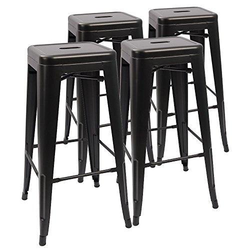 Devoko Metal Bar Stools 30" Indoor Outdoor Stackable Barstools Modern Style Industrial Vintage Counter Bar Stools Set of 4 (30 inch, Deep Black) - CookCave