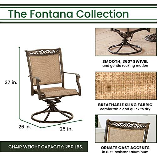 Hanover Fontana 7-Piece Outdoor Patio Dining Set with 38"x72" Cast-Top Rectangular Table and 6 Quick-Dry Sling Swivel Rocker Chairs, Modern Weather Resistant Furniture Set with Table and Chairs - CookCave