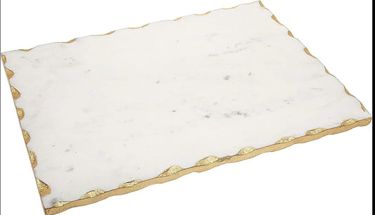 Marble Pastry Board (12 x 18 Inches) - Marble Serving Tray for Cheese| Pastries | Bread, Gold Foiled Marble Slab for Cake Display Marble – Sleek Design & Non Slip Rubber Feet - CookCave