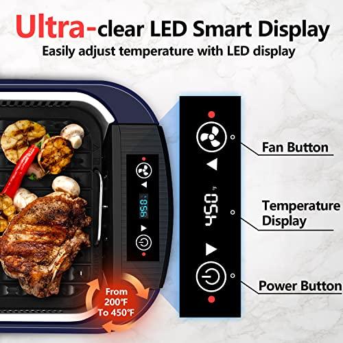 Smokeless Indoor Grill, CUSIMAX Electric Grill Griddle with LED Smart Display & Tempered Glass Lid, 1500W Portable Korean BBQ Grill, Non-stick Removable Grill & Griddle Plate, Temperature 220℉ to 450℉ - CookCave