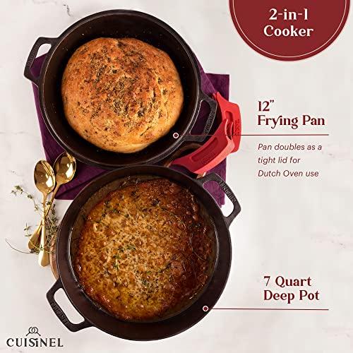 Cast Iron Dutch Oven,7-Quart Deep Pot,Pre-Seasoned 2-in-1 Multi-Cooker, Kitchen Electric or Gas Stove Cooking, Fryer - CookCave