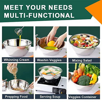 ChaoChuHui 5 packs Thicker Stainless Steel Flat Bottom Mixing Bowls, Nesting Mixing Bowls for Space Saving Storage, Polished Mirror Mixing Bowl Set for Kitchen - Great for Cooking, Baking, Prepping - CookCave