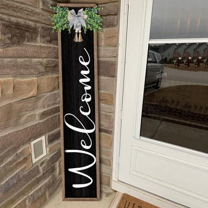Outdoor Welcome Sign for Front Porch Standing 45"X9" Vertical Leaner Wood Frame Tall Outside Rustic Large farmhouse Home Decor Welcome Sign for Front Door Decorations (Wood Black) - CookCave