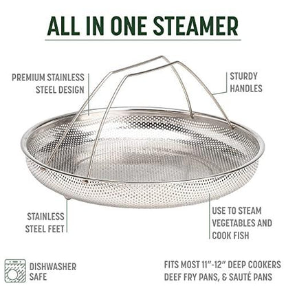Goodful All-In-One Pan Steamer Basket, Premium Stainless Steel Construction, Dishwasher Safe, Perfect for Steaming Vegetables, Full Handle for Easy Use - CookCave