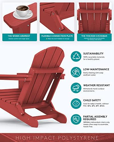 SERWALL Folding Adirondack Chair Weather Resistant for Patio - New Red - CookCave