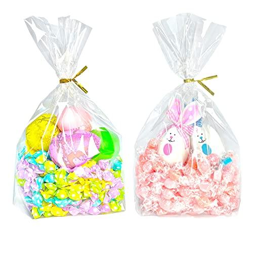 PigPotParty 8"x 11", 50Pcs Bottom Gusset Bags, Clear Cello Cellophane Treat Goodie Bags with 50x Twist Ties, Party Favor Packaging, Gift Mug Wrapping, Food Storage(No Side Gusset) - CookCave