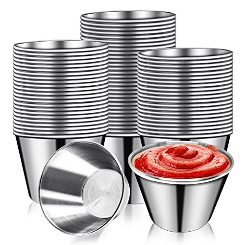 DJZZ 50 Pcs Metal Sauce Cups 2.5oz Ramekins, Stainless Steel Dipping Sauce Cups Metal Condiment Container Reusable Round Butter Dressing Sauce Cups Restaurant Small Bowls - CookCave