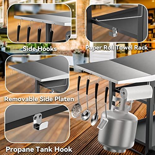 Skyflame Movable Outdoor Dining Cart Table, Three-Shelf Stainless Steel BBQ Grill Cart, Multifunctional Food Prep Flattop Worktable on Wheels for Kitchen, Pizza Oven, Patio Grilling Backyard - CookCave