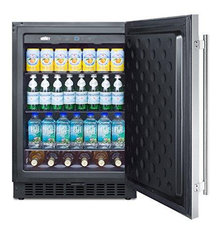 Summit SPR627OS Outdoor Built-In Undercounter All-Refrigerator with Glass Shelves and Lock, 24", Stainless Steel/Black - CookCave
