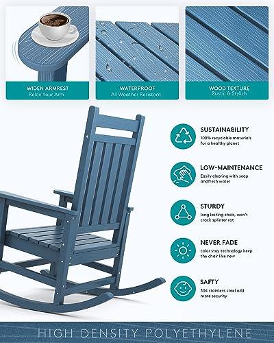 SERWALL Oversized Rocking Chair, Outdoor Rocking Chair for Adults, All Weather Resistant Porch Rocker for Lawn Garden, Blue - CookCave