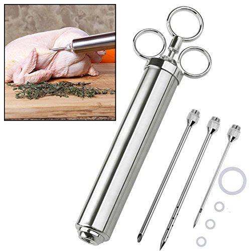 4 oz Stainless Steel Commercial Grade Meat Marinade Flavor Injector Kit 1/2 Cup Capacity Seasoning Injector with 3 Professional Marinade Needles - CookCave
