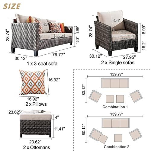 ovios Outdoor Furniture 5 Pieces Patio Furniture Set Sectional Conversation Set All Weather Wicker Rattan Sofa Couch for Yard Deck Porch, Grey Wicker, Beige Cushion - CookCave