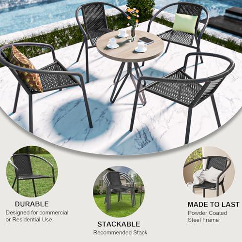 GREZJXC Modern Rattan Outdoor,Indoor Bedroom Restaurant Dining Chairs, Stackable Rattan Chairs for Patio or Drawing Room, Set of 4, Black - CookCave